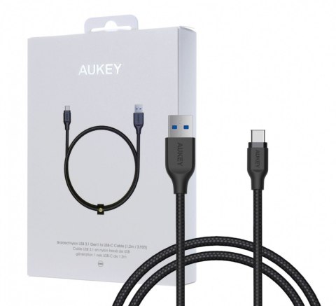AUKEY CB-AC1 kabel USB-C - USB-A 1.2m 60W PD 3A 5Gbps 20V FCP AFC Quick Charge nylonowy oplot czarny
