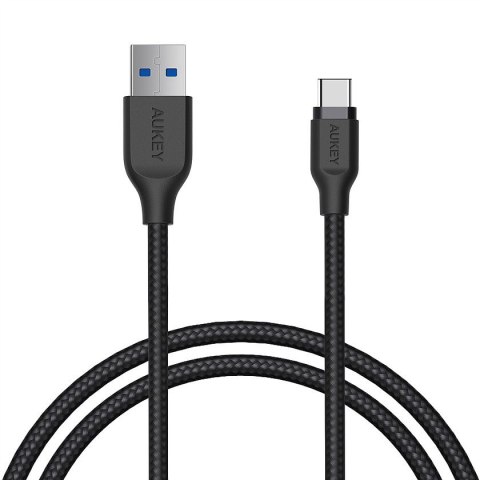 AUKEY CB-AC1 kabel USB-C - USB-A 1.2m 60W PD 3A 5Gbps 20V FCP AFC Quick Charge nylonowy oplot czarny