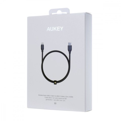 AUKEY CB-AC1 kabel USB-C - USB-A 1.2m 60W PD 3A 5Gbps 20V FCP AFC Quick Charge nylonowy oplot czarny