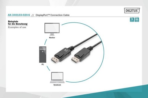 Digitus Kabel połączeniowy DisplayPort z zatrzaskami 1080p 60Hz FHD Typ DP/DP M/M czarny 2m Digitus Kabel połączeniowy DisplayPort z zatrzaskami 1080p 60Hz FHD Typ DP/DP M/M czarny 2m