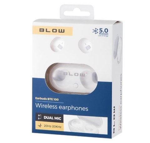 BLOW Słuchawki BTE100 Earbuds Bluetooth białe