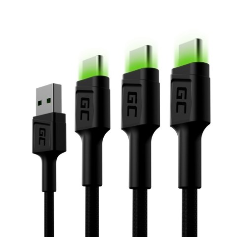 Green Cell Kabel zestaw 3x GC Ray USB - USB-C 120 cm, LED Green Cell Kabel zestaw 3x GC Ray USB - USB-C 120 cm, LED