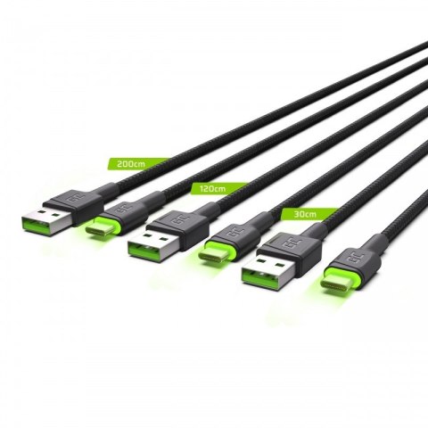 Green Cell Kabel zestaw 3x GC Ray USB - USB-C 200 cm, LED