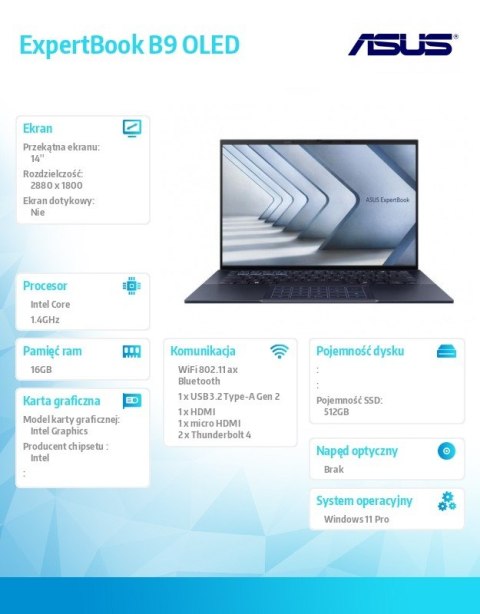 Asus Notebook ExpertBook B9 B9403CVAR-KM0896X - 5 120U/16GB/512GB/14 WQXGA OLED/Win 11 PRO/3YRS