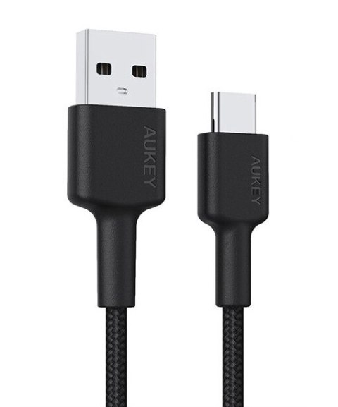 AUKEY CB-CA1 OEM kabel USB-C - USB-A 1m 60W PD 3A 20V FCP AFC nylonowy oplot czarny