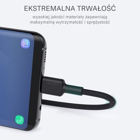 AUKEY CB-CA1 OEM kabel USB-C - USB-A 1m 60W PD 3A 20V FCP AFC nylonowy oplot czarny