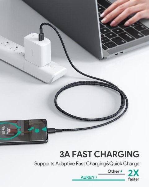AUKEY CB-CC03 OEM kabel USB-C - USB-C 0.3m 60W PD 3A 20V nylonowy oplot czarny