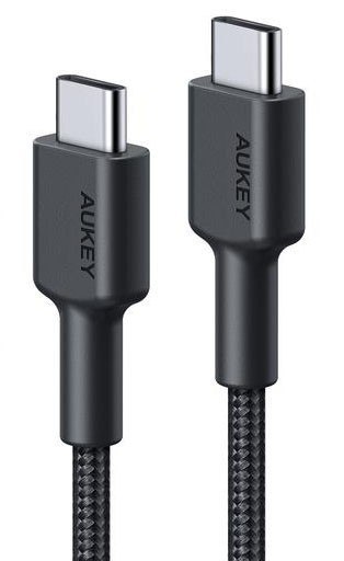 AUKEY CB-CC2 OEM kabel USB-C - USB-C 2m 60W PD 3A 20V nylonowy oplot czarny