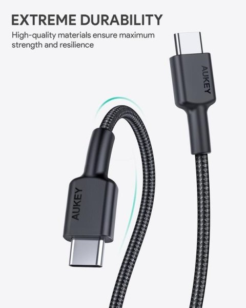AUKEY CB-CC3 OEM kabel USB-C - USB-C 3m 60W PD 20V nylonowy oplot czarny