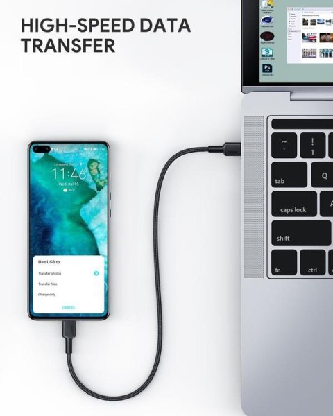 AUKEY CB-CC3 OEM kabel USB-C - USB-C 3m 60W PD 20V nylonowy oplot czarny