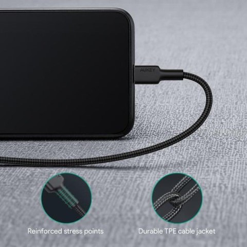 AUKEY CB-CL02 kabel Lightning - USB-C 1,2m MFi Apple USB-PD nylonowy oplot czarny