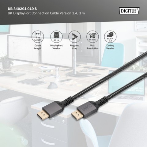 Digitus Kabel połączeniowy PREMIUM DisplayPort 8K60Hz UHD DP/DP M/M 1m Czarny