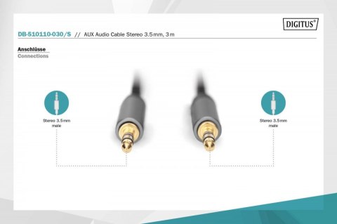 Digitus Kabel połączeniowy audio MiniJack Stereo Typ 3.5mm/3.5mm M/M nylon 3m