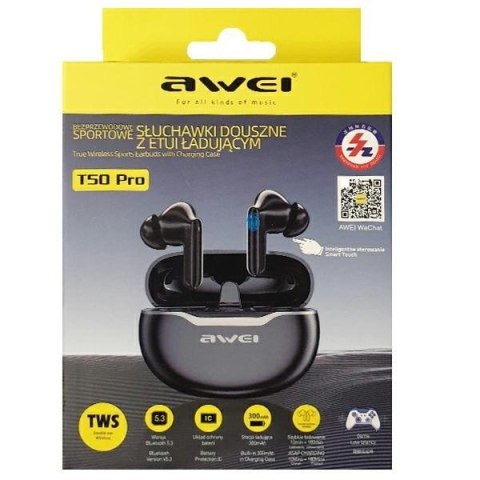 AWEI Słuchawki Bluetooth 5.3 T50 Pro TWS Black AWEI Słuchawki Bluetooth 5.3 T50 Pro TWS Black