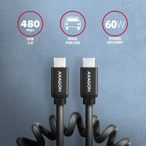 AXAGON BUCM-CM20TB Kabel Twister USB-C - USB-C, 1.1m USB2.0 3A ALU, czarny
