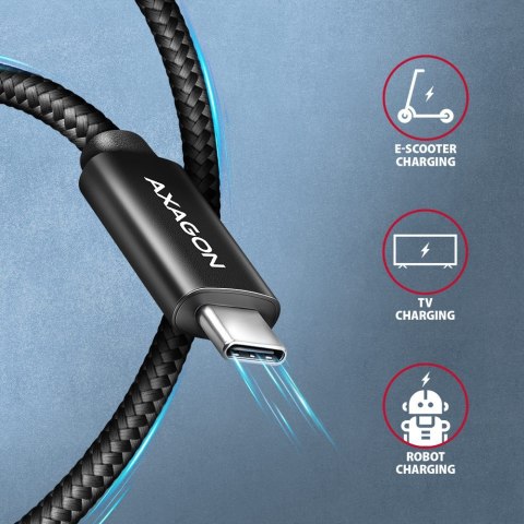 AXAGON BUCM2-CM15AB Kabel USB-C - USB-C, 1.5m 5A charging, ALU, 240W PD, oplot, USB2.0, czarny