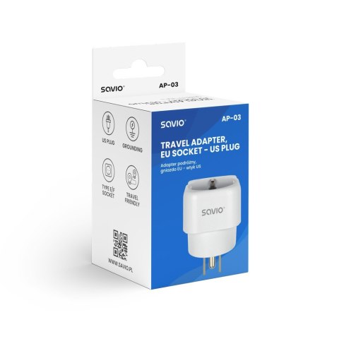 Savio Adapter podróżny, gniazdo EU wtyk US AP-03 Savio Adapter podróżny, gniazdo EU wtyk US AP-03