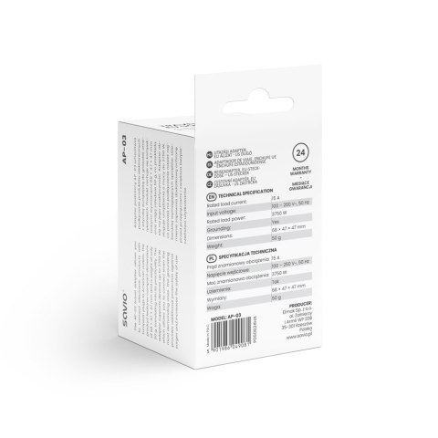Savio Adapter podróżny, gniazdo EU wtyk US AP-03 Savio Adapter podróżny, gniazdo EU wtyk US AP-03