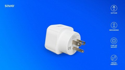 Savio Adapter podróżny, gniazdo EU wtyk US AP-03 Savio Adapter podróżny, gniazdo EU wtyk US AP-03