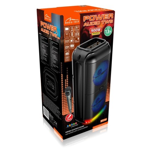 Media-Tech Głośnik BT POWER AUDIO MT3183 Karaoke/Bluetooth 5.3/FM/MP3/MicroSD/USB/AUX/Jack 6.3/USB-C/Iluminacja/RMS 50W/PMPO 900W Media-Tech Głośnik BT POWER AUDIO MT3183 Karaoke/Bluetooth 5.3/FM/MP3/MicroSD/USB/AUX/Jack 6.3/USB-C/Iluminacja/RMS 50W/PMPO 900W