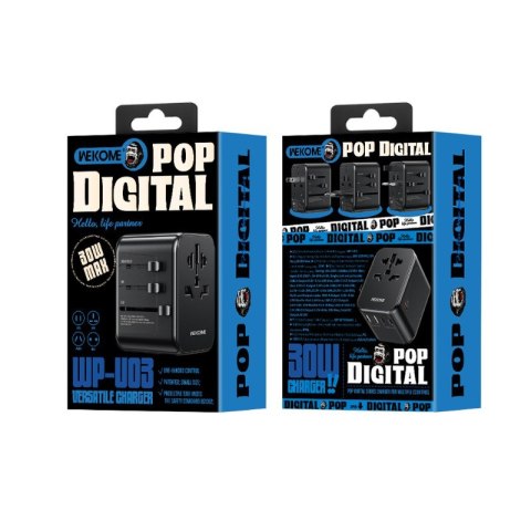 WEKOME Ładowarka / Adapter podróżny Pop Digital Series EU / UK / US / AU + 3x USB-C & 2x USB-A 30W Czarny WEKOME Ładowarka / Adapter podróżny Pop Digital Series EU / UK / US / AU + 3x USB-C & 2x USB-A 30W Czarny