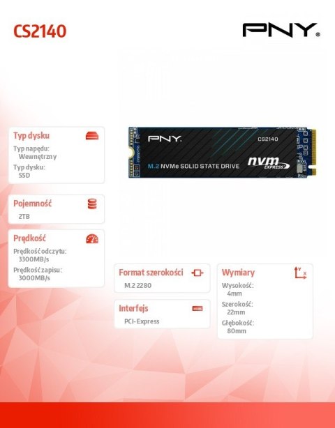 PNY Dysk SSD 2TB M.2 2280 BULK M280CS2140-2TB-SI PNY Dysk SSD 2TB M.2 2280 BULK M280CS2140-2TB-SI