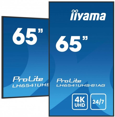 IIYAMA Monitor 65 cali LH6541UHS-B1AG VA,4K,24/7,LAN,USB,HDMI,500cd/m2, Haze(25%),2x10W,Pion/Poziom
