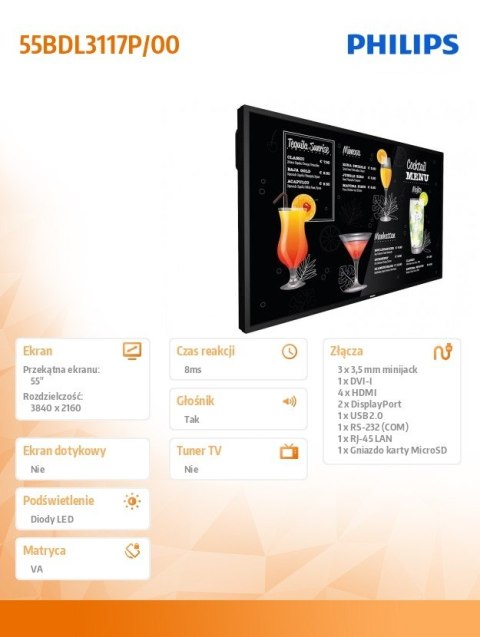 Philips Monitor 55BDL3117P 55 cali Public display