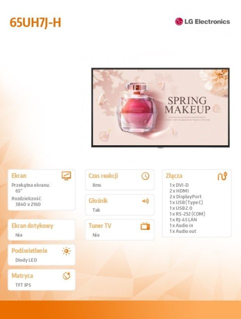 LG Electronics Monitor wielkoformatowy 65UH7J-H 65 cali UHD IPS 700cd/m2 24/7