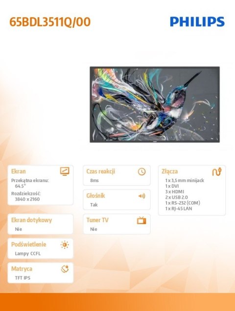 Philips Monitor 65BDL3511Q 65 cali Public Display