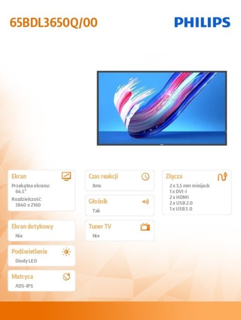 Philips Monitor 65BDL3650Q 65 cali Public Display