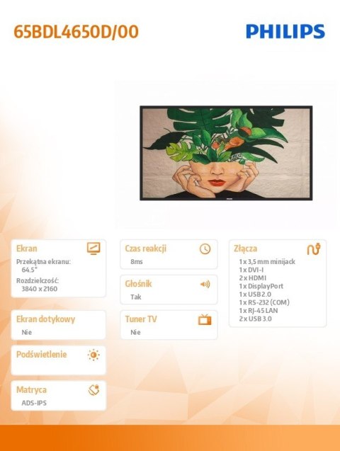 Philips Monitor 65BDL4650D 65 cali Public Display