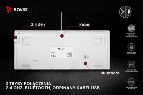 Savio Klawiatura mechaniczna bezprzewodowa SAVIO PHENIX WHITE Gateron Yellow, Pudding