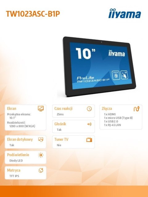 IIYAMA Monitor 10 cali TW1023ASC-B1P 10P.DOT.IPS,ANDROID,WIFI,CAM,MIC,USB IIYAMA Monitor 10 cali TW1023ASC-B1P 10P.DOT.IPS,ANDROID,WIFI,CAM,MIC,USB