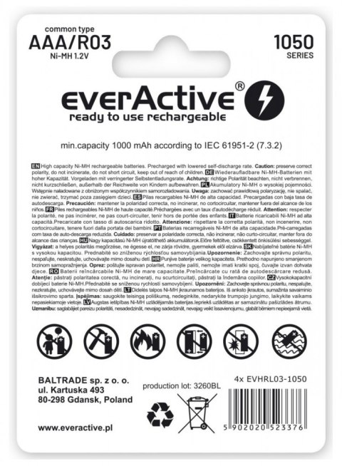 EverActive Akumulatory paluszki R03/AAA 1000 mAH blister 4 szt. EverActive Akumulatory paluszki R03/AAA 1000 mAH blister 4 szt.