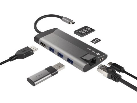 Natec Stacja dokująca Multiport Fowler Plus USB-C PD, 3x USB 3.0, HDMI 4K, RJ45, SD, micro SD