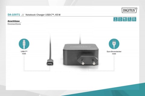 Digitus Ładowarka sieciowa zasilacz 1x USB-C PD 3.0 max. 65W zintegrowany kabel 1,2m Czarna Digitus Ładowarka sieciowa zasilacz 1x USB-C PD 3.0 max. 65W zintegrowany kabel 1,2m Czarna