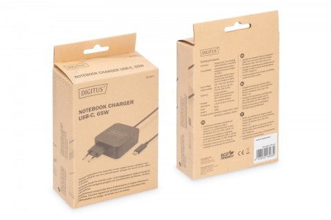 Digitus Ładowarka sieciowa zasilacz 1x USB-C PD 3.0 max. 65W zintegrowany kabel 1,2m Czarna Digitus Ładowarka sieciowa zasilacz 1x USB-C PD 3.0 max. 65W zintegrowany kabel 1,2m Czarna