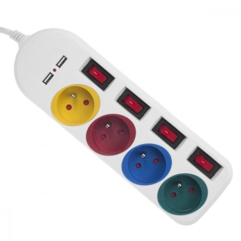 Maclean Listwa zasilająca z wyłącznikami 4 gniazda + 2xUSB przedłużacz MCE229W Biała Maclean Listwa zasilająca z wyłącznikami 4 gniazda + 2xUSB przedłużacz MCE229W Biała