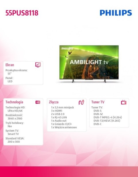 Philips Telewizor 55 cali LED 55PUS8118/12 Philips Telewizor 55 cali LED 55PUS8118/12