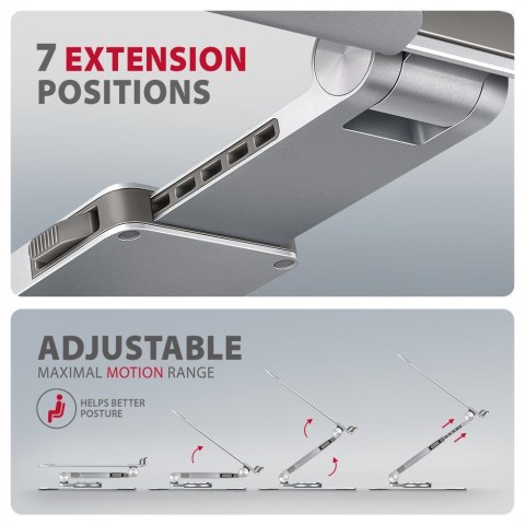 AXAGON Podstawa do laptopów aluminiowa STND-LR 10-17.3 cala regulowane kąty nachylenia, obrót o 360 stopni, Szara