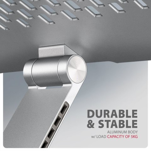 AXAGON Podstawa do laptopów aluminiowa STND-LR 10-17.3 cala regulowane kąty nachylenia, obrót o 360 stopni, Szara