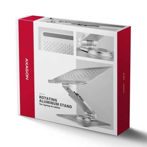 AXAGON Podstawa do laptopów aluminiowa STND-LR 10-17.3 cala regulowane kąty nachylenia, obrót o 360 stopni, Szara