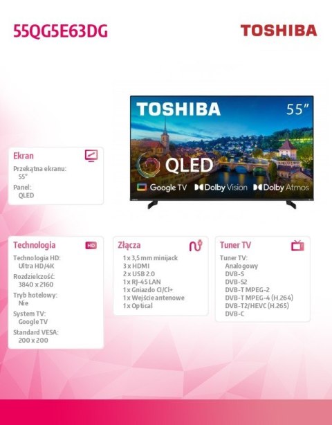 Toshiba Telewizor QLED 55 cali 55QG5E63DG