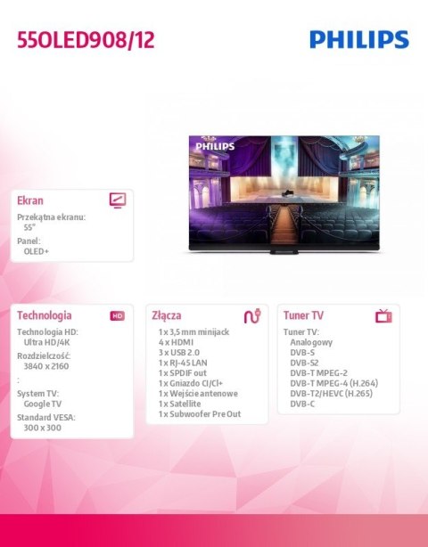 Philips Telewizor 55 cali OLED+ 55OLED908/12 Philips Telewizor 55 cali OLED+ 55OLED908/12