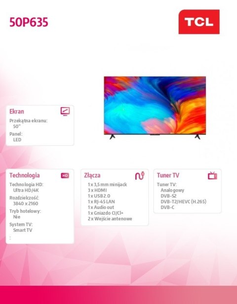 TCL Telewizor LED 50 cali 50P635