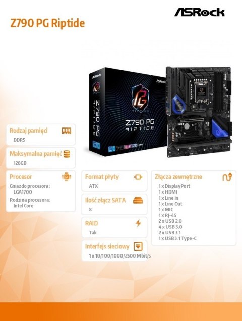 ASRock Płyta główna Z790 PG RIPTIDE S1700 4DDR5 HDMI/DP ATX ASRock Płyta główna Z790 PG RIPTIDE S1700 4DDR5 HDMI/DP ATX